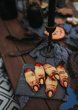 Halloween Finger Cookies on Wooden Table
