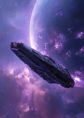 Spaceship in Purple Nebula