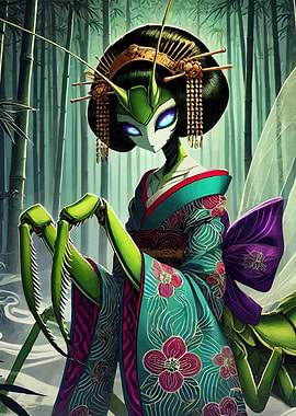 Mantis Geisha in Bamboo Forest