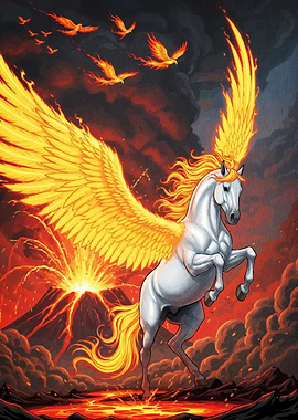 Fiery Pegasus Rising Volcanic Landscape