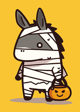 Cartoon Mummy Donkey with Pumpkin Pail