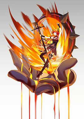 Fiery Anime Girl with Sword