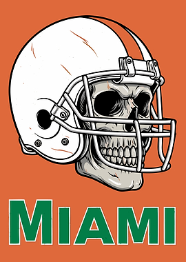 Miami Football Skull Helmet Illustration