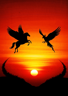 Pegasus Phoenix Silhouette Sunset