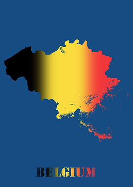 Belgium Topographic Contour Relief Map blending terrain features into its emblematic colorful flag