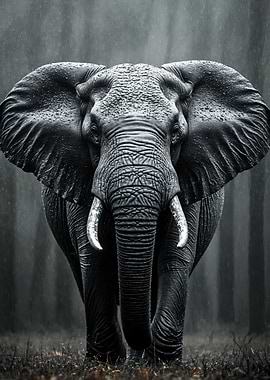 Monochrome Elephant in the Rain