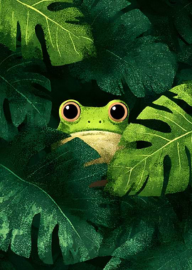 Frog in the Jungle Leaves
