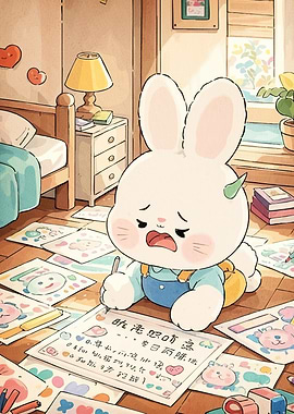 Sad Bunny Writing Floor