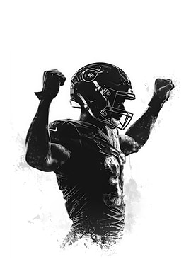 Football Player Celebration Black and White