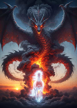 Dragon and Horse Fiery Sky