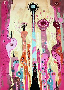 Abstract Colorful Tall Structures Painting