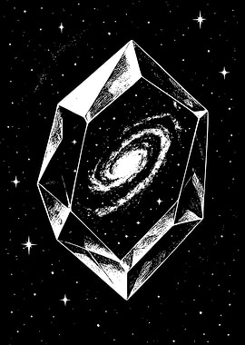 Galaxy Crystal Black and White Art