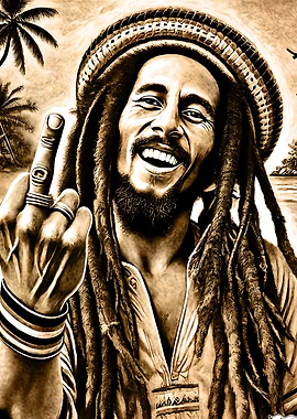 Bob Marley Portrait with Middle Finger