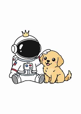 Astronaut with Golden Retriever Cartoon