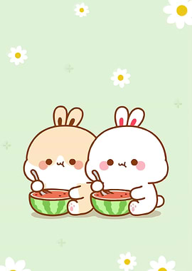 Cute Bunnies Eating Watermelon