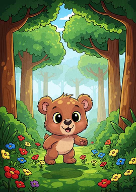Cartoon Bear in Forest