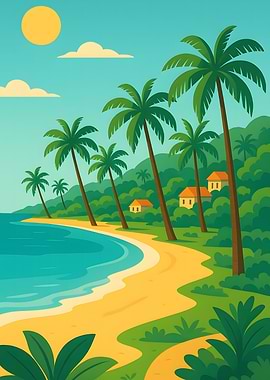 Tropical Beach with Palm Trees