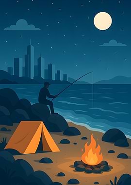 Night Fishing by the Campfire