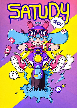 Cartoon girl riding a scooter