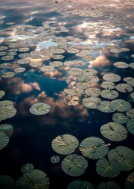 Lily Pads Reflecting Sky