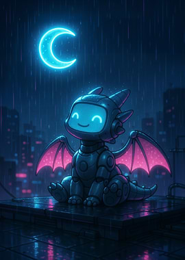 Cyberpunk Dragon Under the Neon Moon