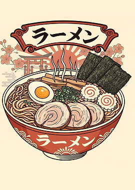 Delicious Ramen Bowl Illustration vintage