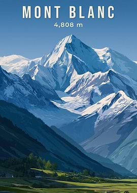 Mont Blanc 4808 m Alpine Landscape – Vintage Travel Poster Art