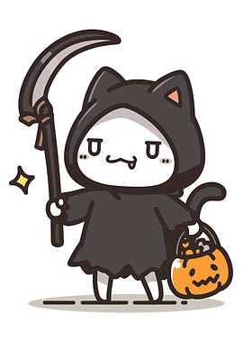 Cute Cat Grim Reaper Halloween