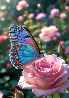 Butterfly on Pink Rose