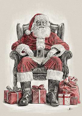 Santa Claus in Armchair with Gifts