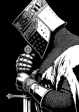 Monochrome Knight with Sword Illustration