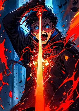 Anime Warrior with Fiery Sword