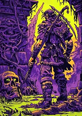 Fantasy Warrior in a Ruined Landscape