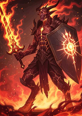 Fiery Demon Warrior Sword Shield