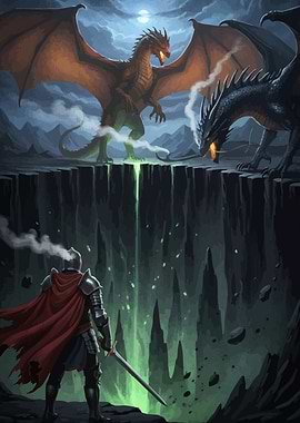 Knight Facing Dragons Cliff