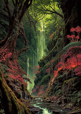 Lush Forest Waterfall Landscape