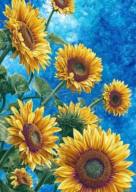 Sunflowers against a blue sky