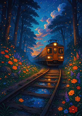 Train Through Enchanted Floral Forest