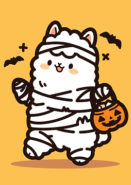 Cute Mummy Cat Halloween Illustration