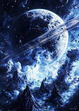 Ringworld Summit - Ringed Giant Over Frozen Peaks