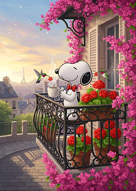 Snoopy in Paris with Coffee