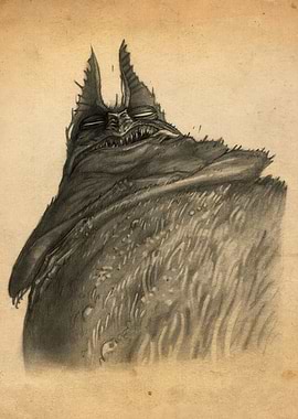 Monster Sketch with Horns and Grin