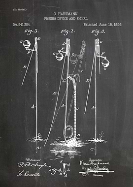 Vintage Fishing Device Patent Drawing
