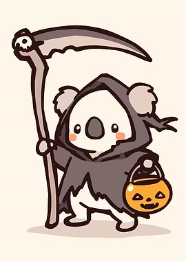 Cute Koala Grim Reaper Halloween Cartoon