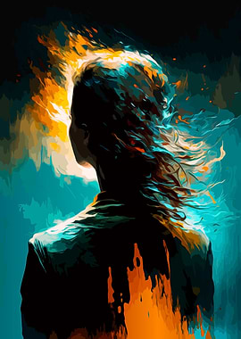 Abstract Woman with Fiery Hair