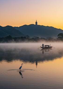 Serene Lake Scene at Dawn