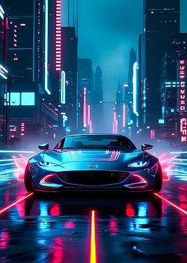 Cyberpunk Mazda in Neon Cityscape