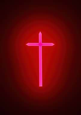 Glowing Pink Cross on Red Background