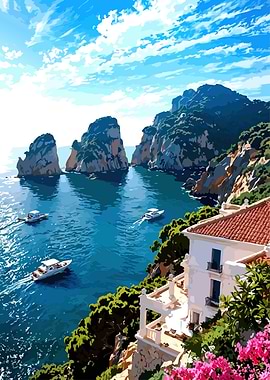 Coastal Italian Landscape with Boats