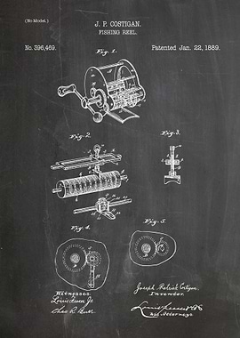 J.P. Costigan Fishing Reel Patent Drawing